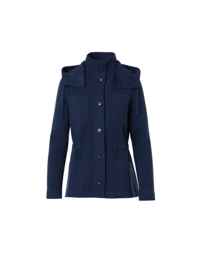 Designer Cashmere Piqué Hooded Knit Jacket - navy