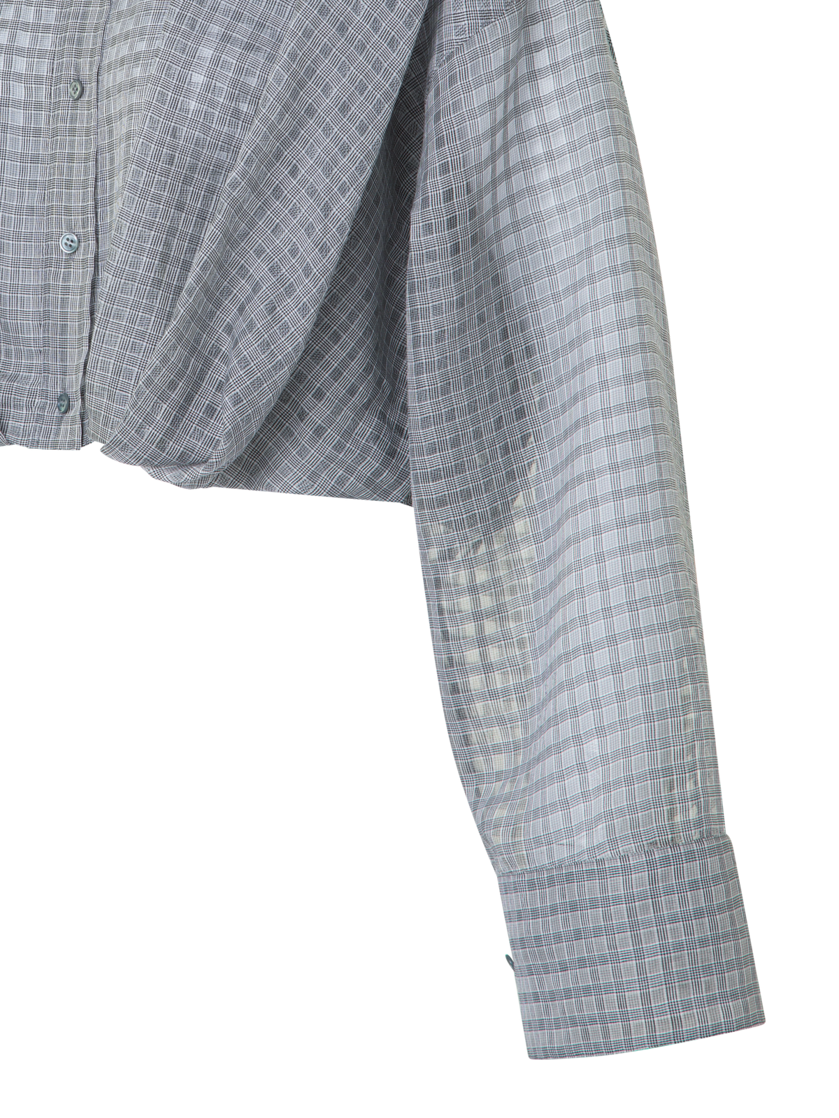 Designer Sheer Cropped Blouse with Pleated Waist - black - neutral - grey - multicolor