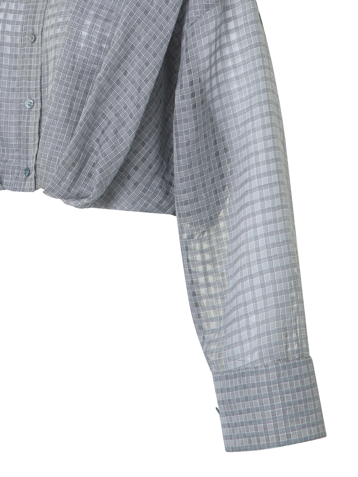 Designer Sheer Cropped Blouse with Pleated Waist - black - neutral - grey - multicolor