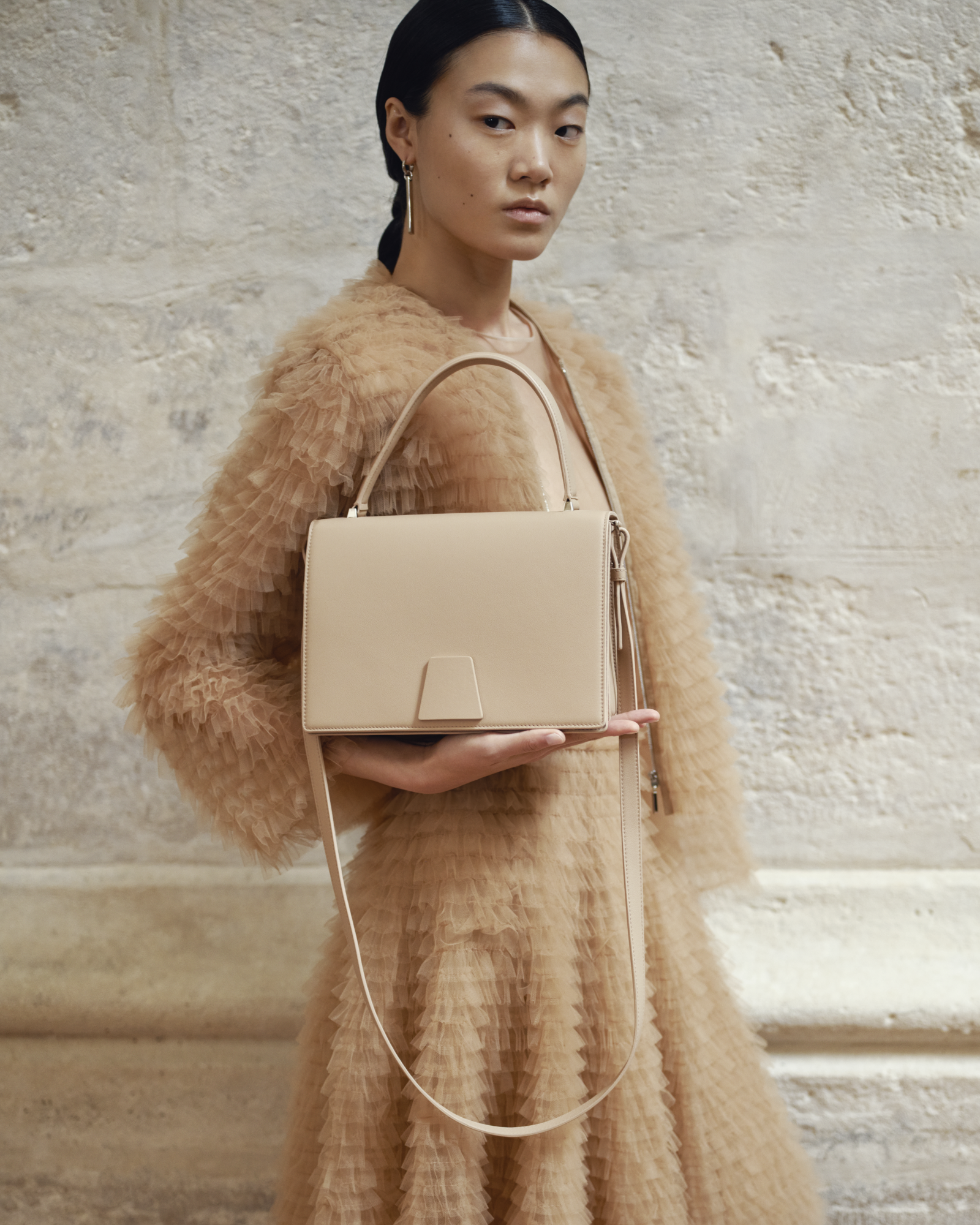 Designer Short Allover Ruched Tulle Jacket - neutral - pastel - beige 