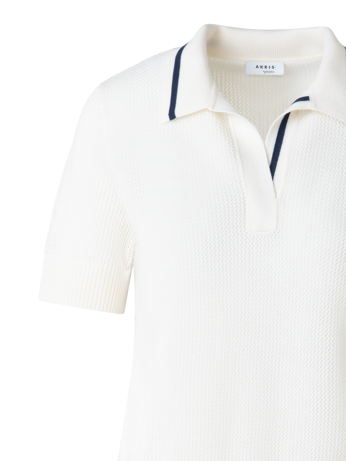 Designer Merino Mesh Knit Polo Shirt - multicolor - ecru - white