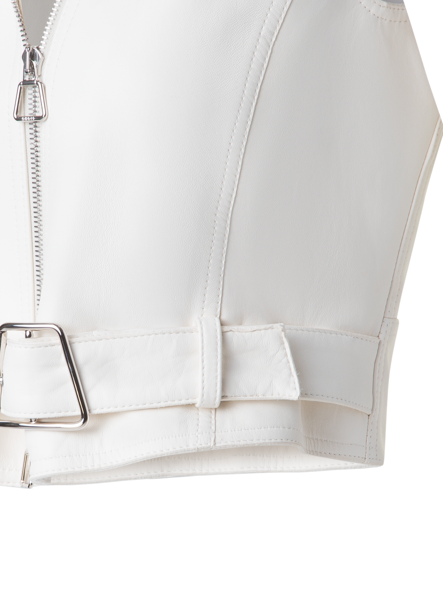 Designer Fitted Biker Style Leather Gilet - neutral - ecru - white