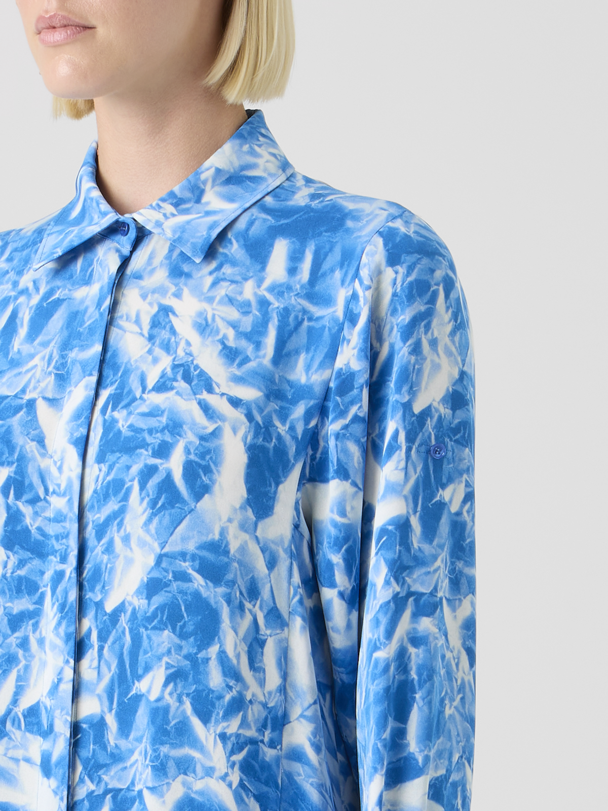 Designer Whitecaps Print Silk Crêpe Midi Tunic Dress - blue - ecru #editorial