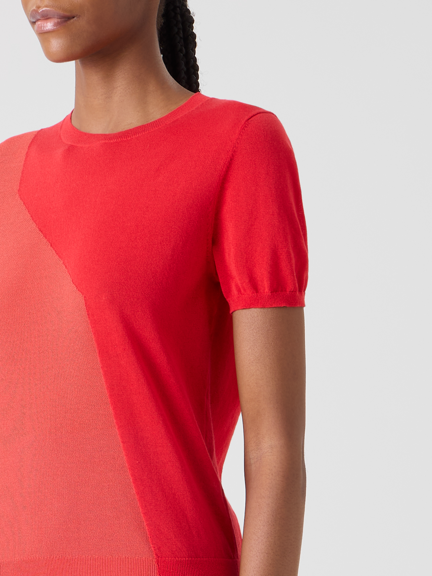 Designer Silk Cotton High Plains Intarsia Sweater - red 