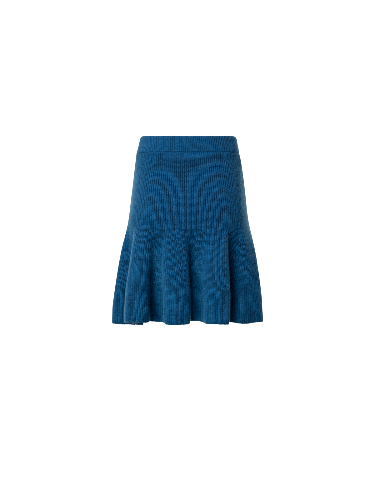 Designer Short Cashmere A-Line Rib Knit Skirt - blue
