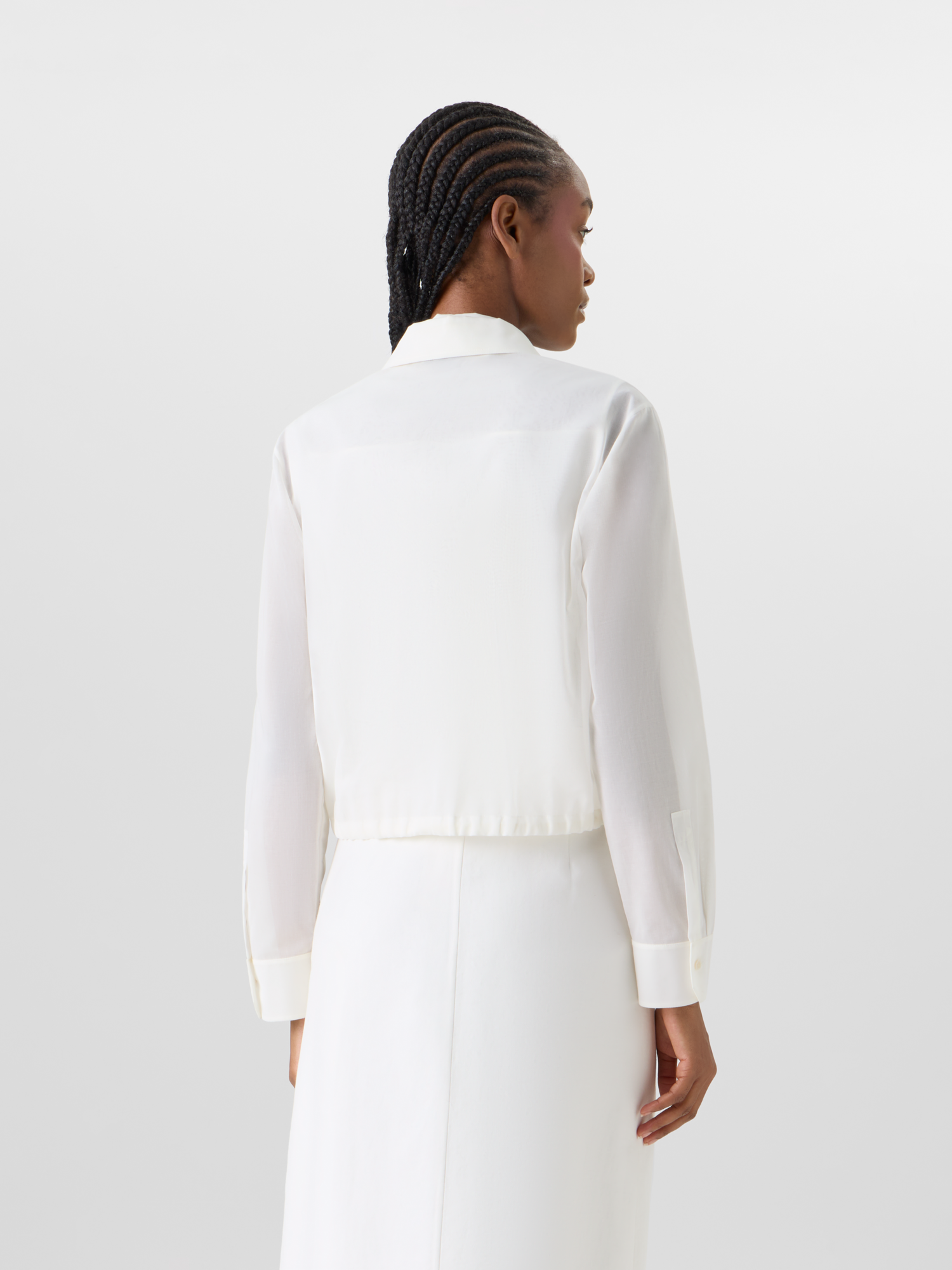 Designer Long-Sleeve Cotton Voile Blouson Shirt - ecru 