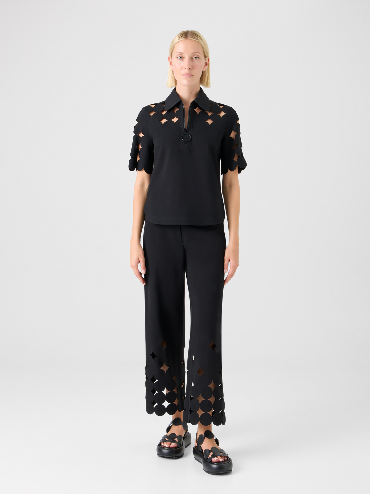 Designer Dropping Dot Cut-Out Jersey Pants - black #editorial