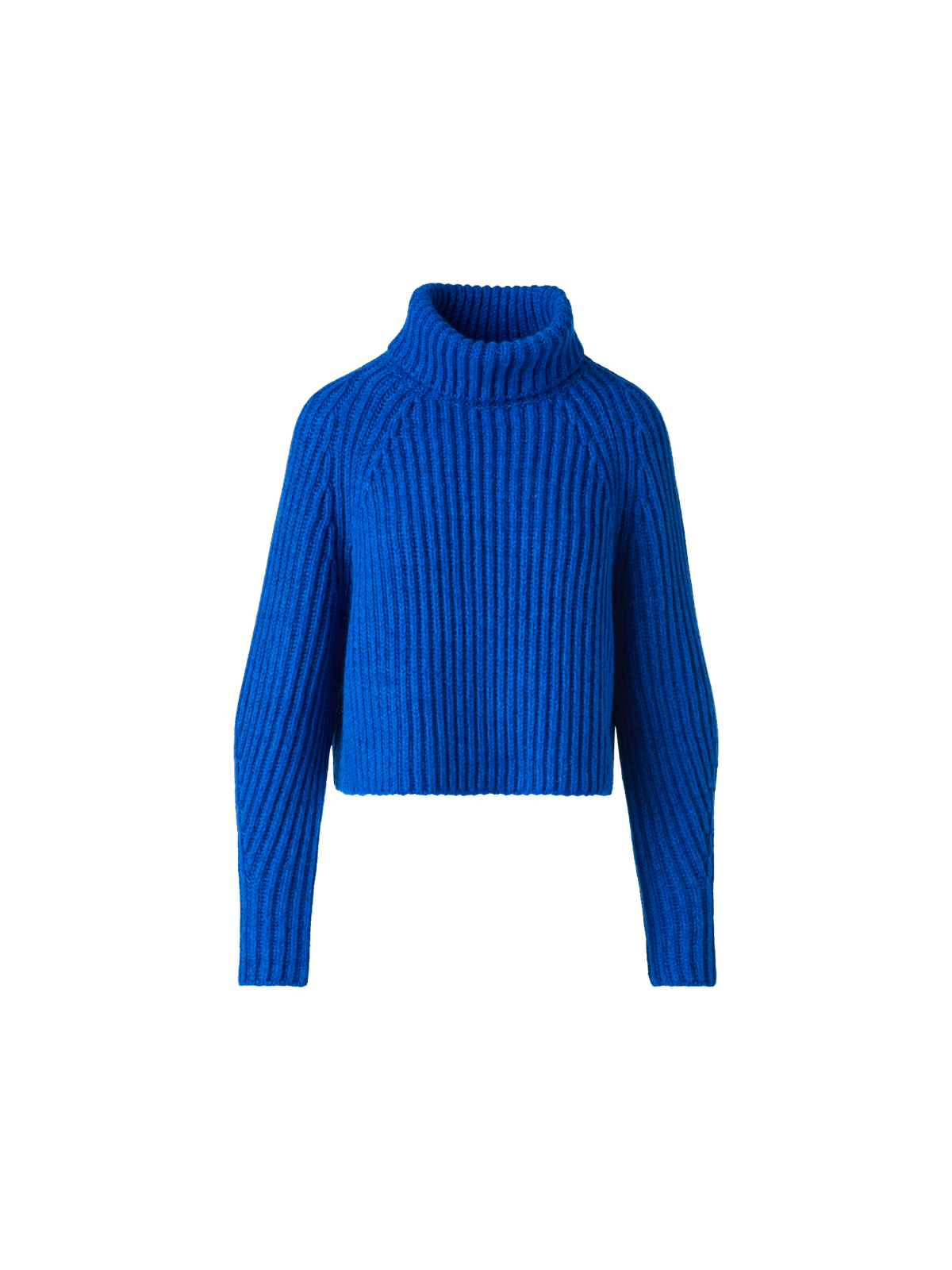 Designer Cropped Cashmere Chunky Rib Turtle Neck Sweater - blue