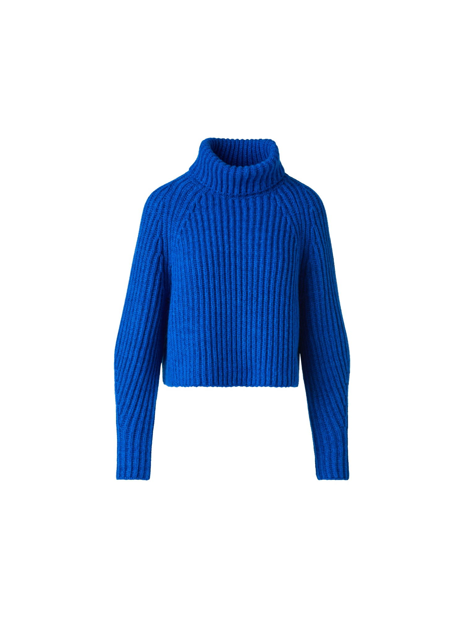 Designer Cropped Cashmere Chunky Rib Turtle Neck Sweater - blue