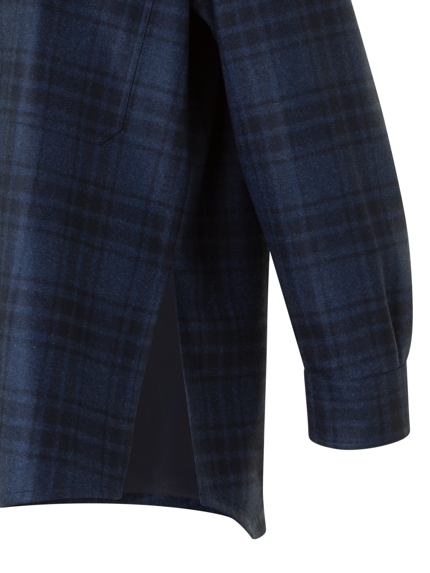 Designer Oversized Wool Flannel Plaid Shirt Jacket - neutral - navy - blue