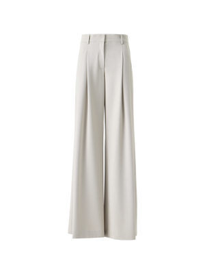 Designer Wool Gabardine Wide-Leg Pants - beige