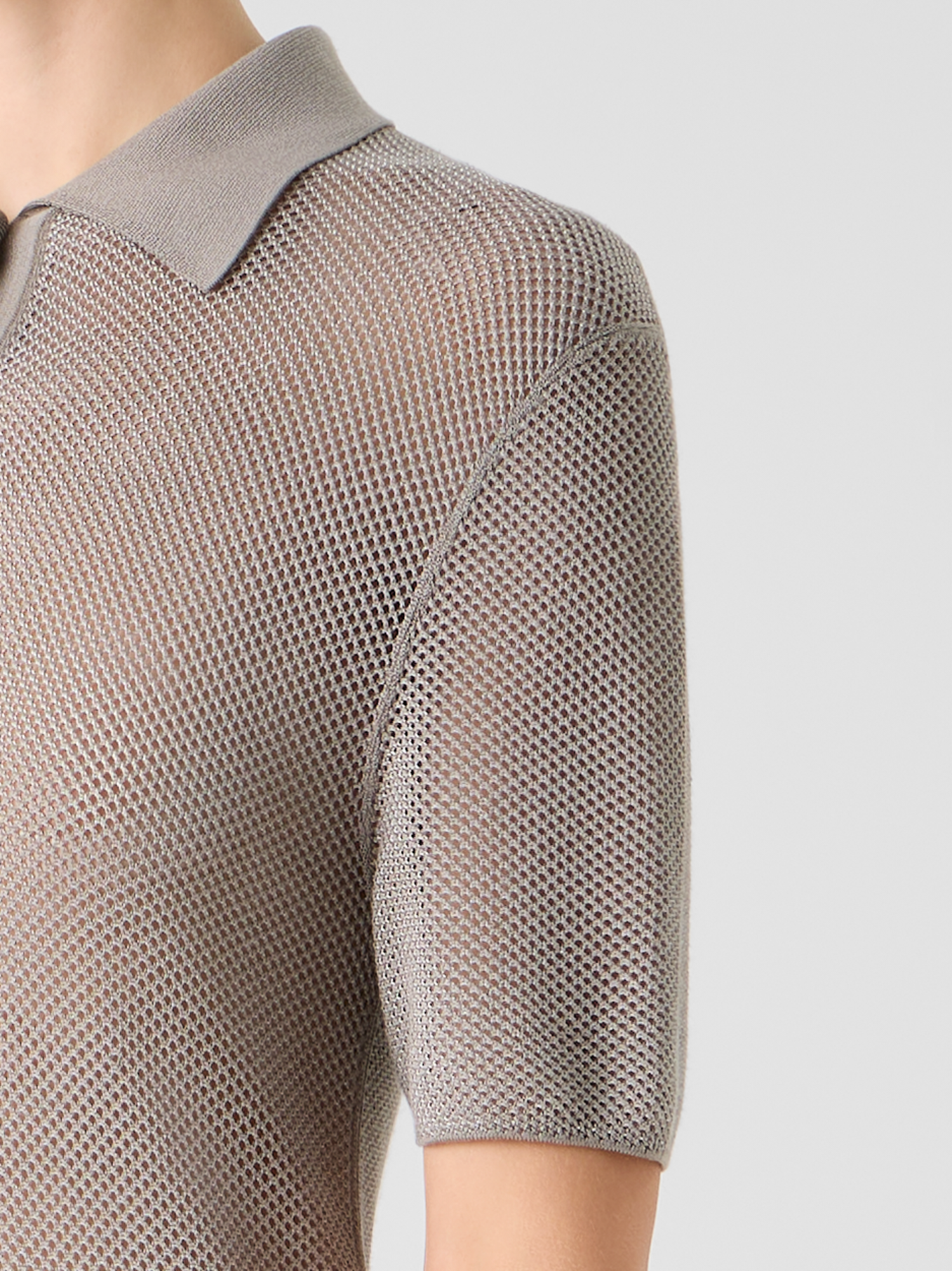 Designer Relaxed Fit Two Tone Grid Silk Polo Sweater - neutral - beige 