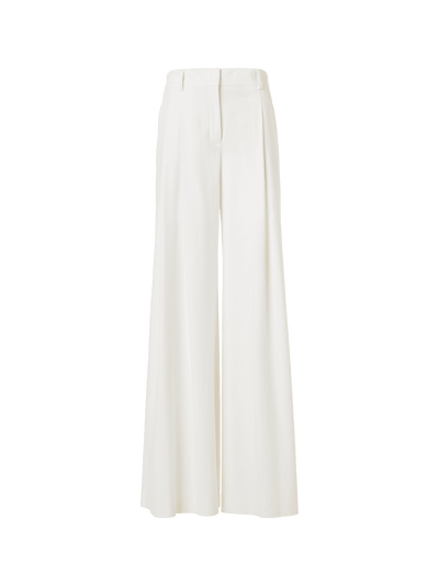 Designer Cassie Flared Wide-Leg Pants in Denim Stretch Cotton  - ecru - white