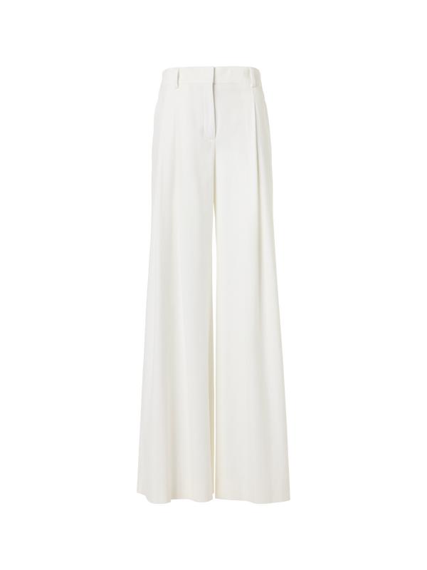 Designer Cassie Flared Wide-Leg Pants in Denim Stretch Cotton  - ecru - white