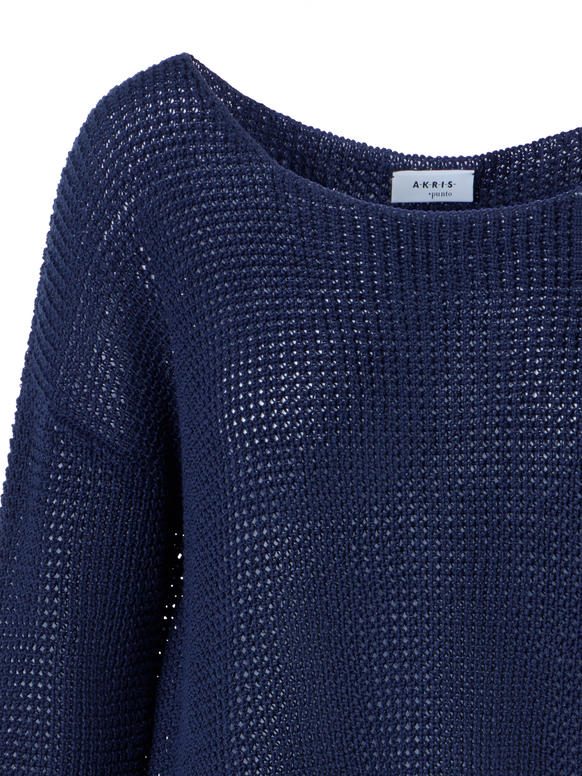 Designer Off-Shoulder Linen-Cotton V-Neck Knit Sweater - navy - blue