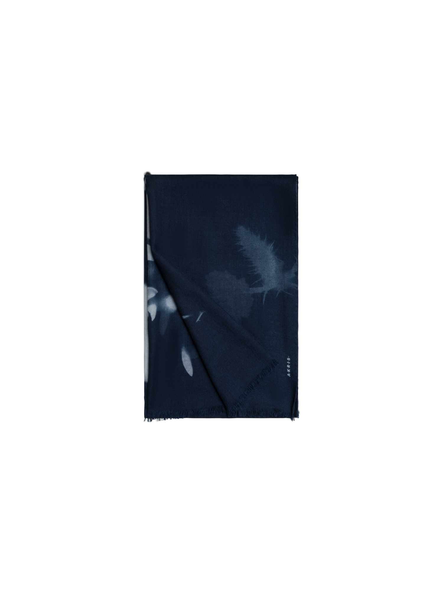 Designer Cashmere Scarf in Wildflower Print - navy - blue - multicolor - neutral