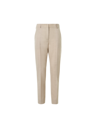 Designer Tapered Wool Stretch Flannel Ankle Pants - beige