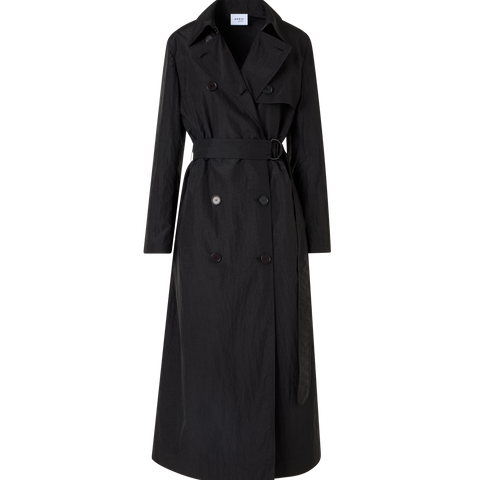 Long-Sleeve Crinkled Parachute-Taffeta Long Trench Coat