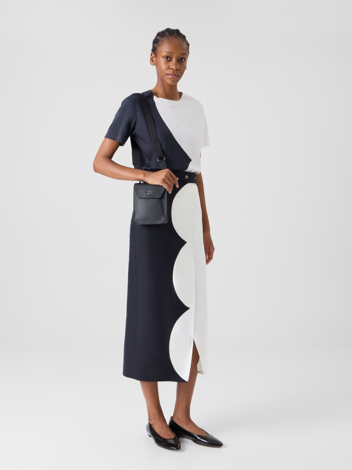 Designer Midi Skirt with Wrap Look and Cloud Print - multicolor #editorial