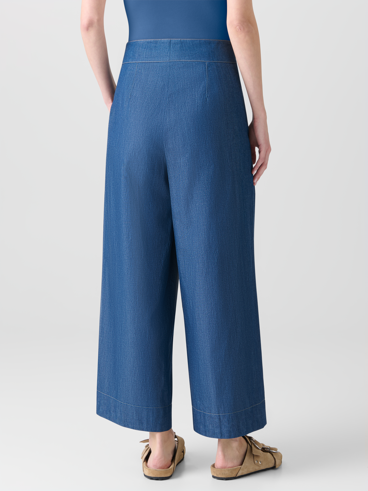 Designer Wide Lightweight Cotton Denim Culottes - blue #editorial