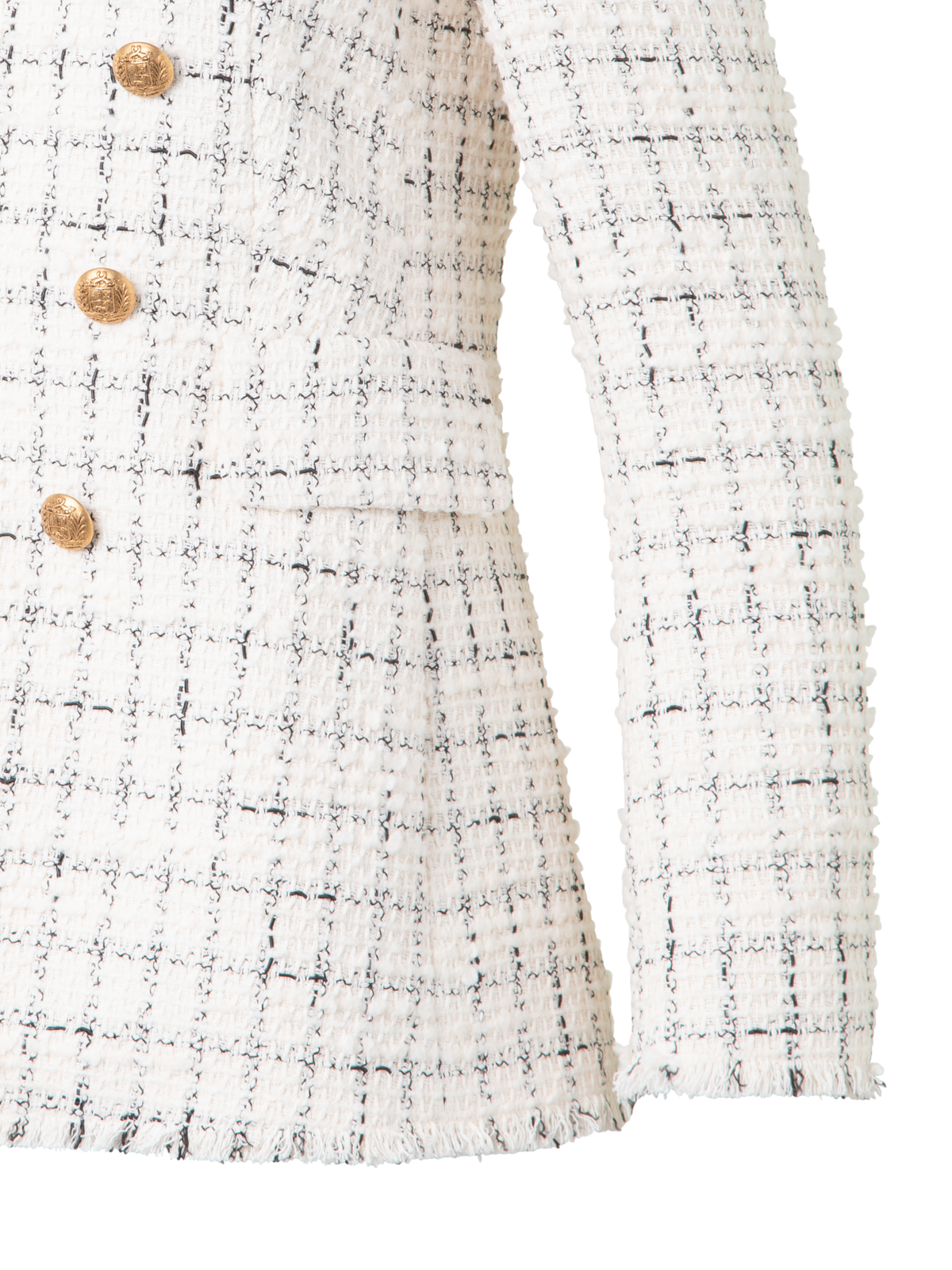 Designer Long Chunky Tweed Jacket - neutral - ecru - white
