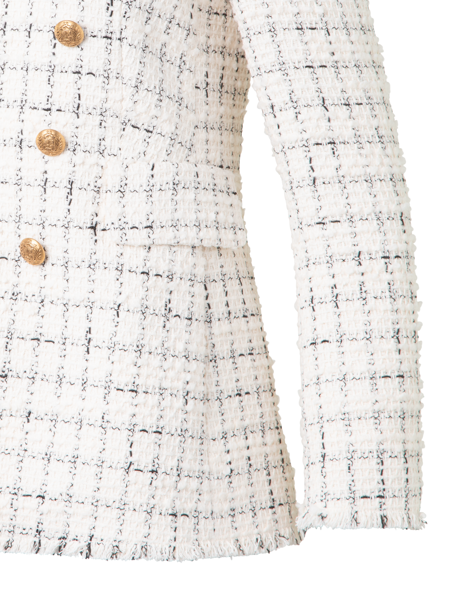 Designer Long Chunky Tweed Jacket - neutral - ecru - white