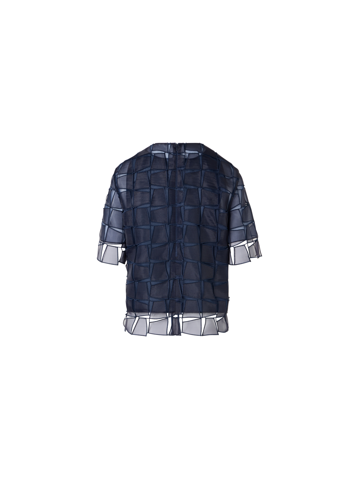 Designer Short-Sleeve Trapezoid Organza Blouse - navy