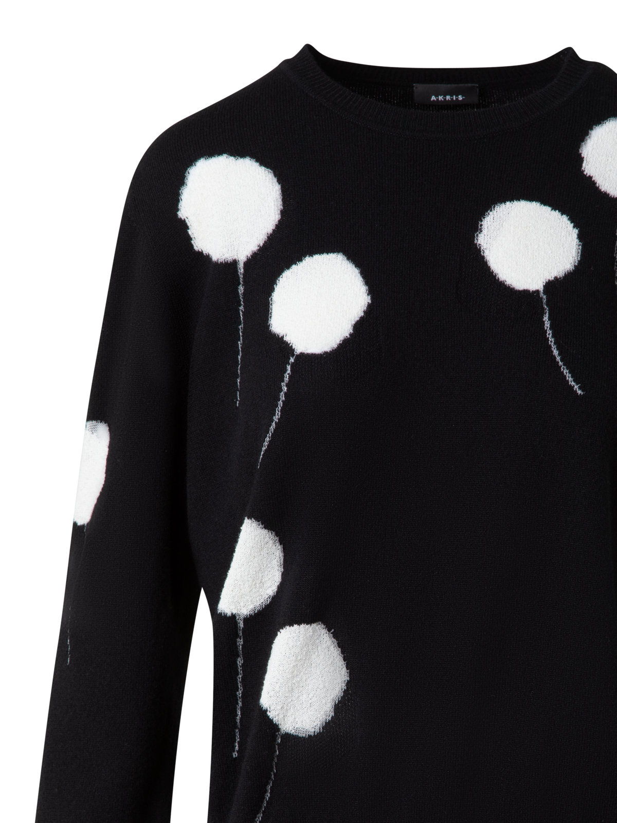 Designer Cashmere Dandelion Crew Neck Sweater - black - multicolor