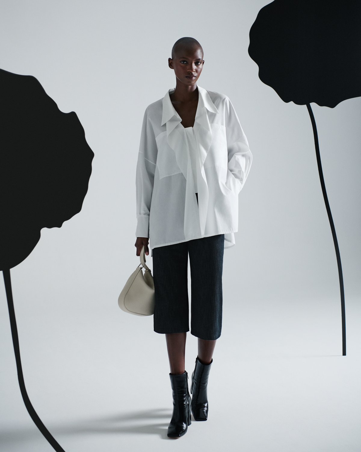 Designer Oversized Tunic Blouse in Cotton - neutral - ecru - white #editorial