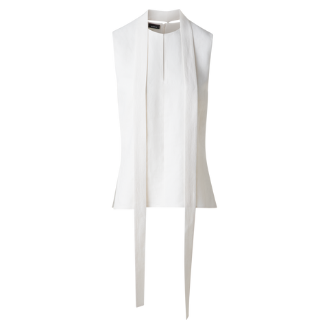 Ärmellose Leinen-Wolle-Bluse mit Schleife
