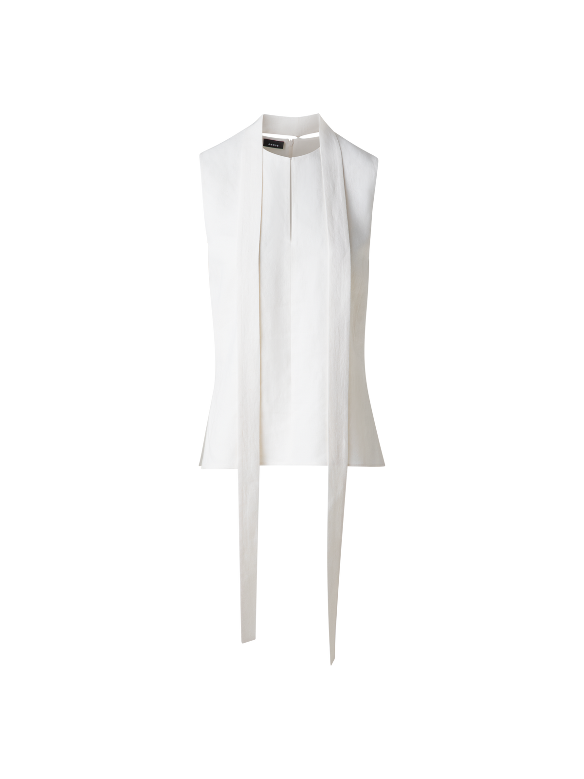 Designer Sleeveless Tie Neck Blouse in Linen Blend - neutral - ecru - white