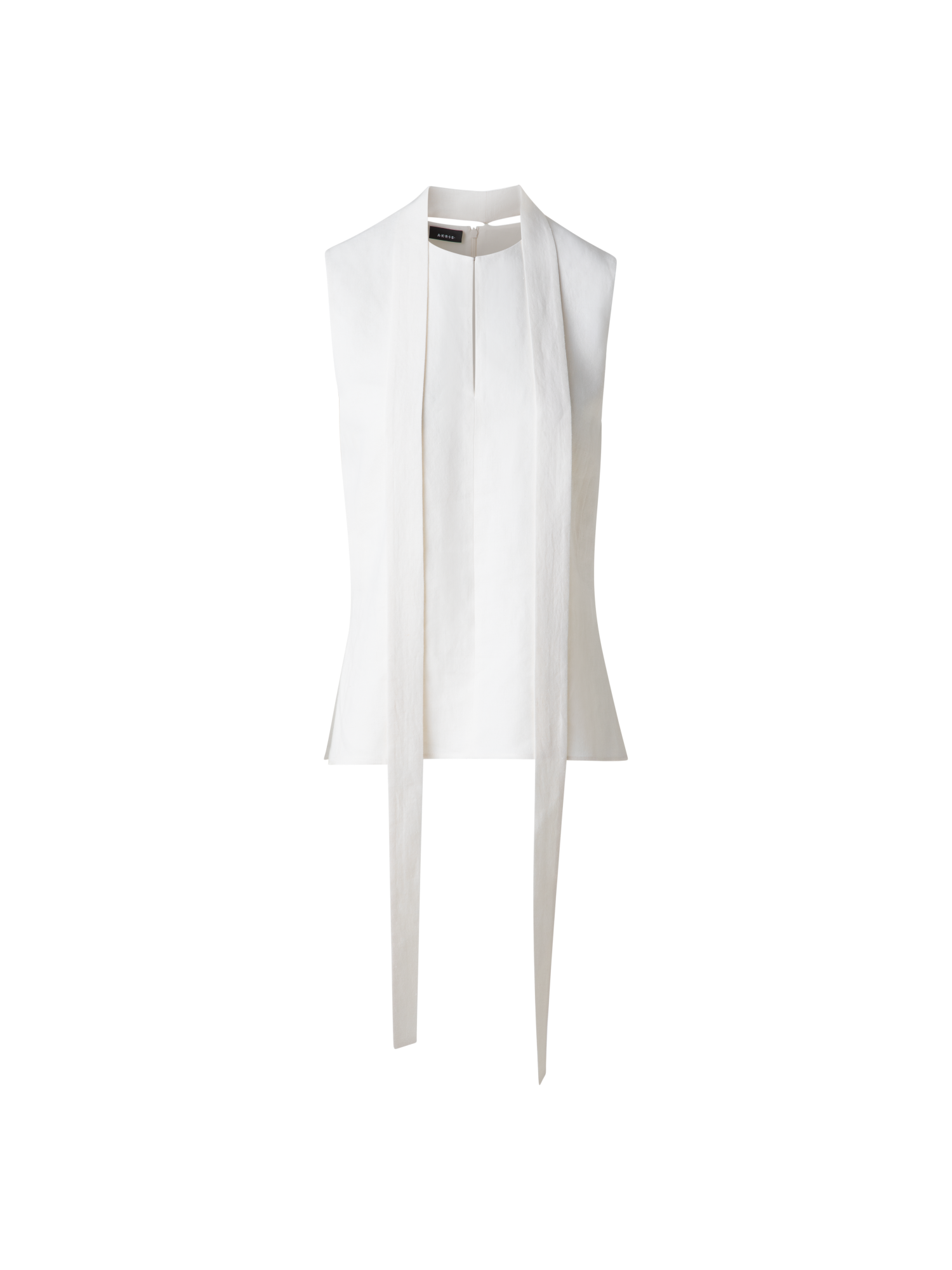 Designer Sleeveless Tie Neck Blouse in Linen Blend - neutral - ecru - white