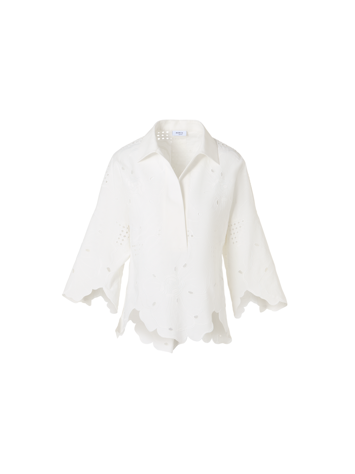 Designer 3/4-Sleeve Flower Eyelet Blouse - white