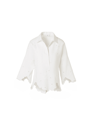 Designer 3/4-Sleeve Flower Eyelet Blouse - white