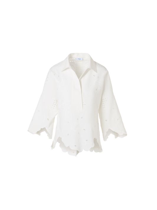 Designer 3/4-Sleeve Flower Eyelet Blouse - white