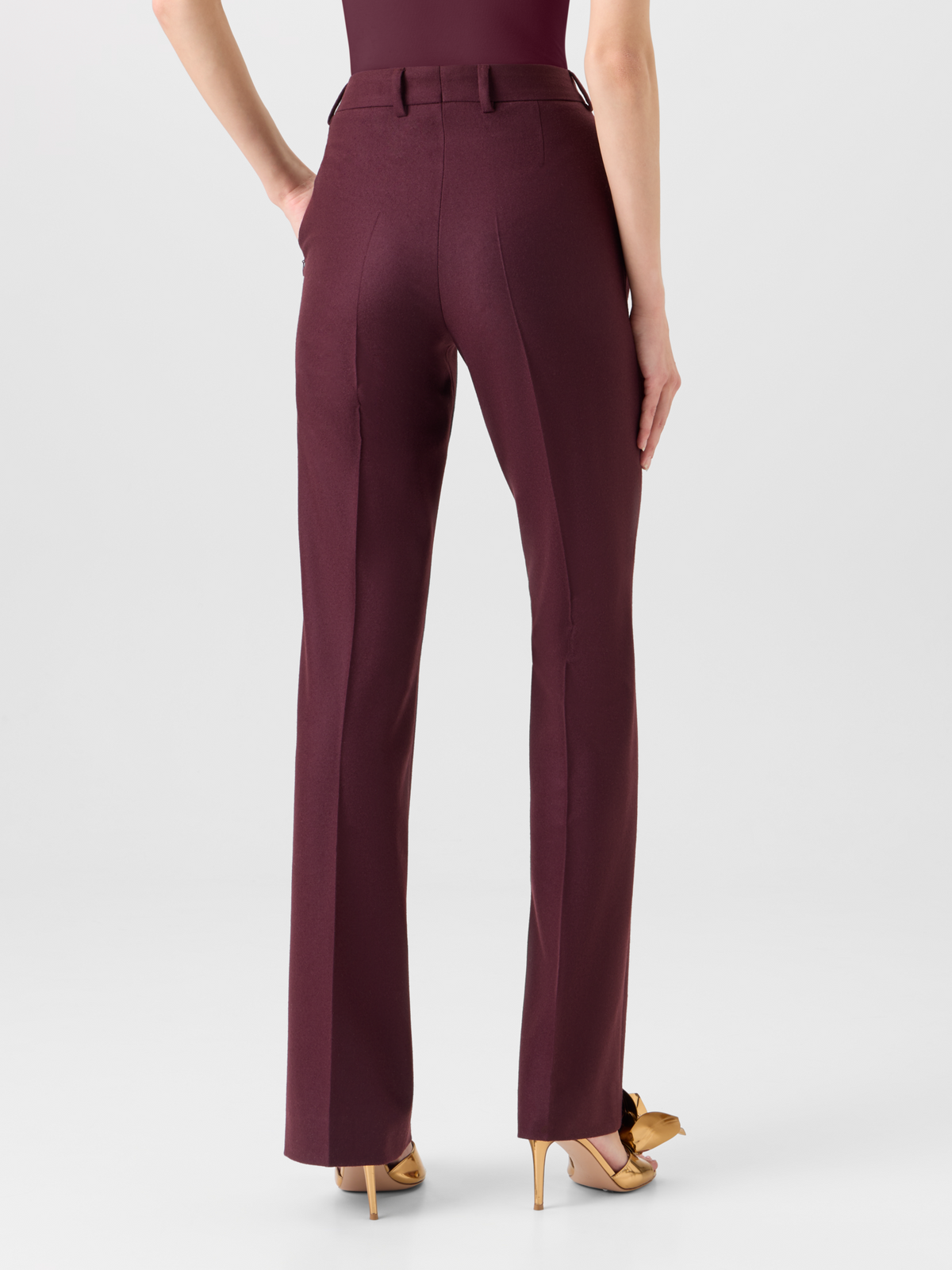 Designer Bootcut Pants in Wool Stretch Flannel - red 