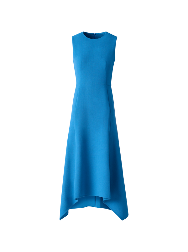 Designer Asymmetrical Wool Crêpe Double-Face Midi Dress - blue