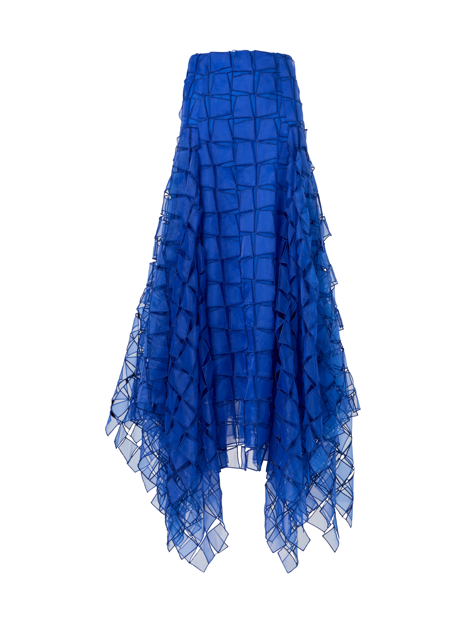 Designer Maxi Skirt with Tapezoid Organza Embroidery - blue