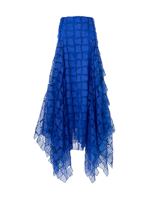 Designer Maxi Skirt with Tapezoid Organza Embroidery - blue