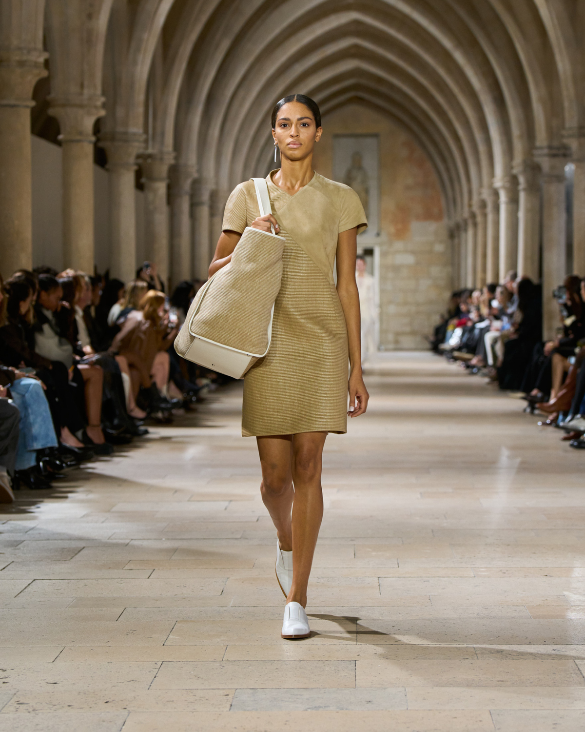 Designer Soft Cotton Raffia and Suede Leather Dress - beige #editorial