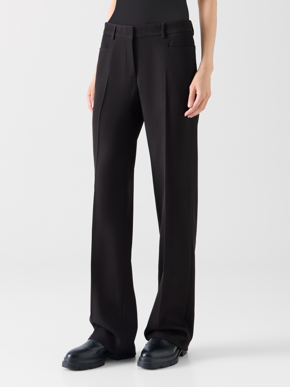 Designer Wool Tricotine Pants with Front Piping - brown 