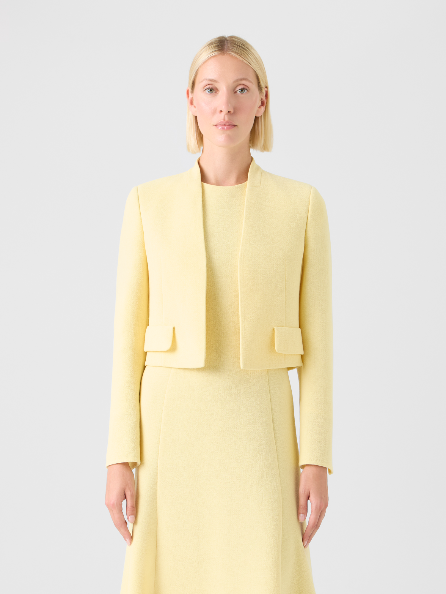 Designer Short Wool Crêpe Double-Face Jacket - yellow 