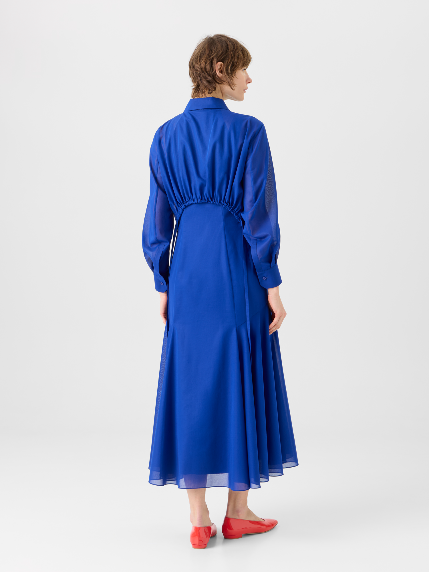 Designer Midi A-Line Dress in Cotton Voile - blue 