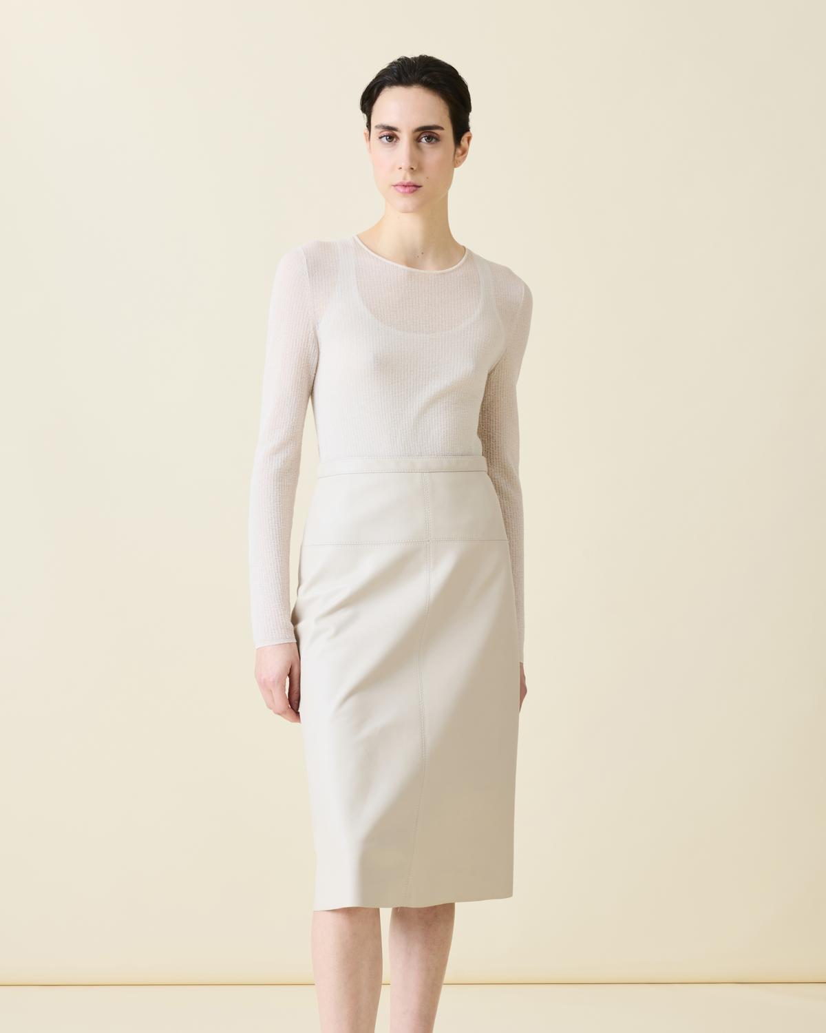 Designer Lamb Nappa Leather Pencil Skirt - neutral - grey - beige #editorial