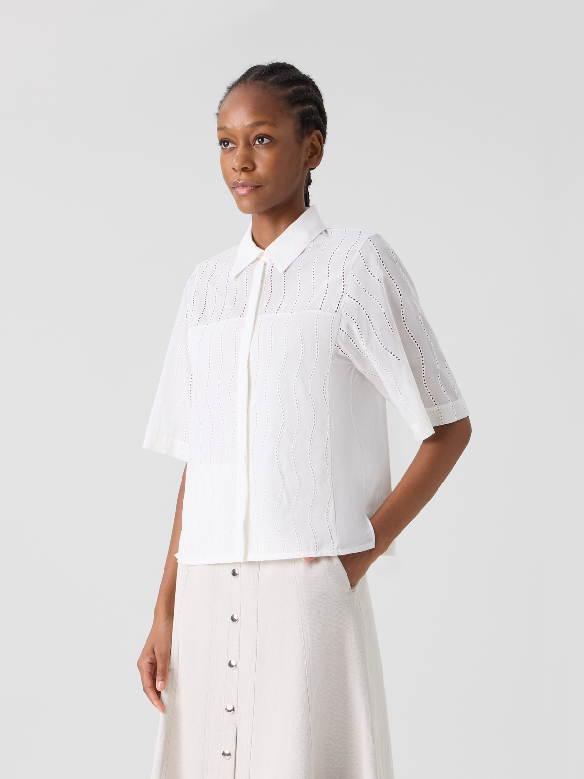 Designer Embroidered Boxy Cotton Blouse - ecru