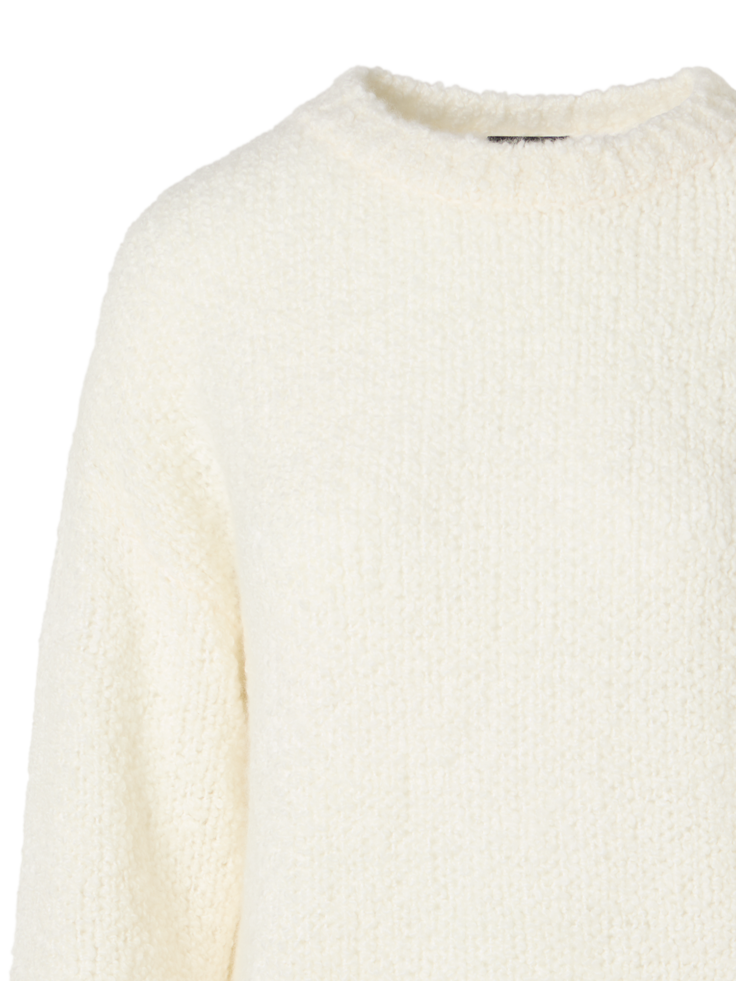 Designer Long-Sleeve Cashmere-Silk Bouclé Knit Sweater - ecru