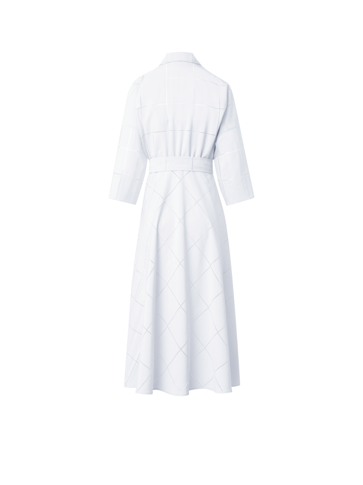 Designer Fit & Flare Midi Shirt Dress in Window Plaid - ecru - white