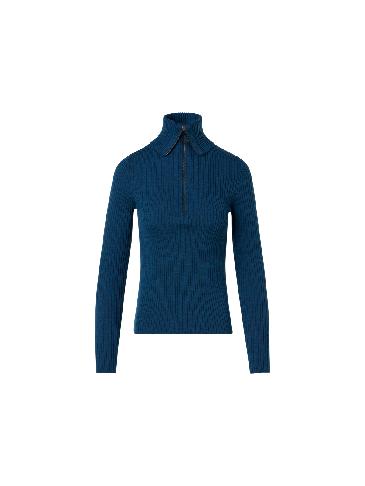 Designer Sailor Collar Merino Wool Rib Half-Zip Sweater - blue