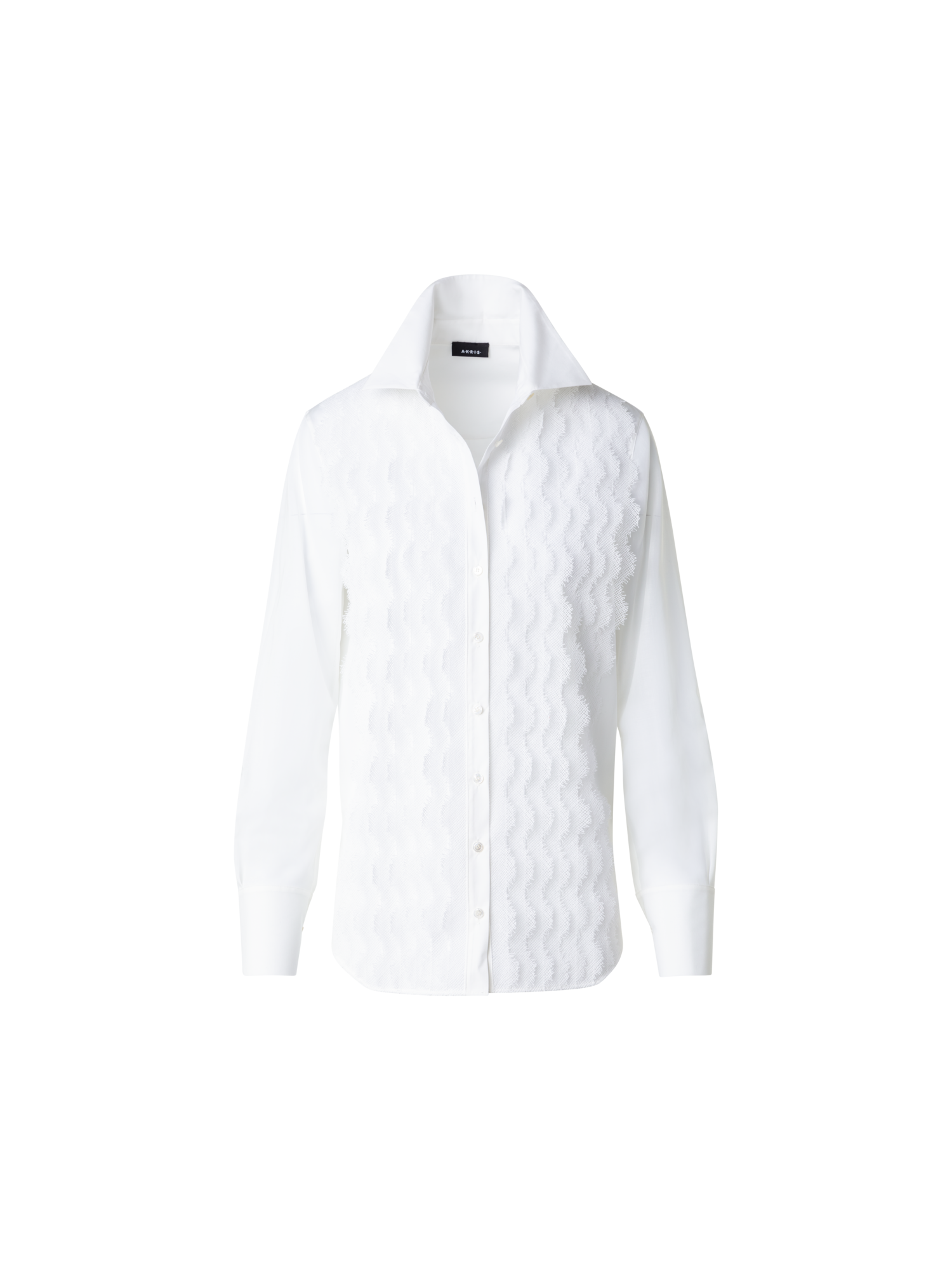 Designer Cotton Poplin Blouse with Lace Front - ecru - white