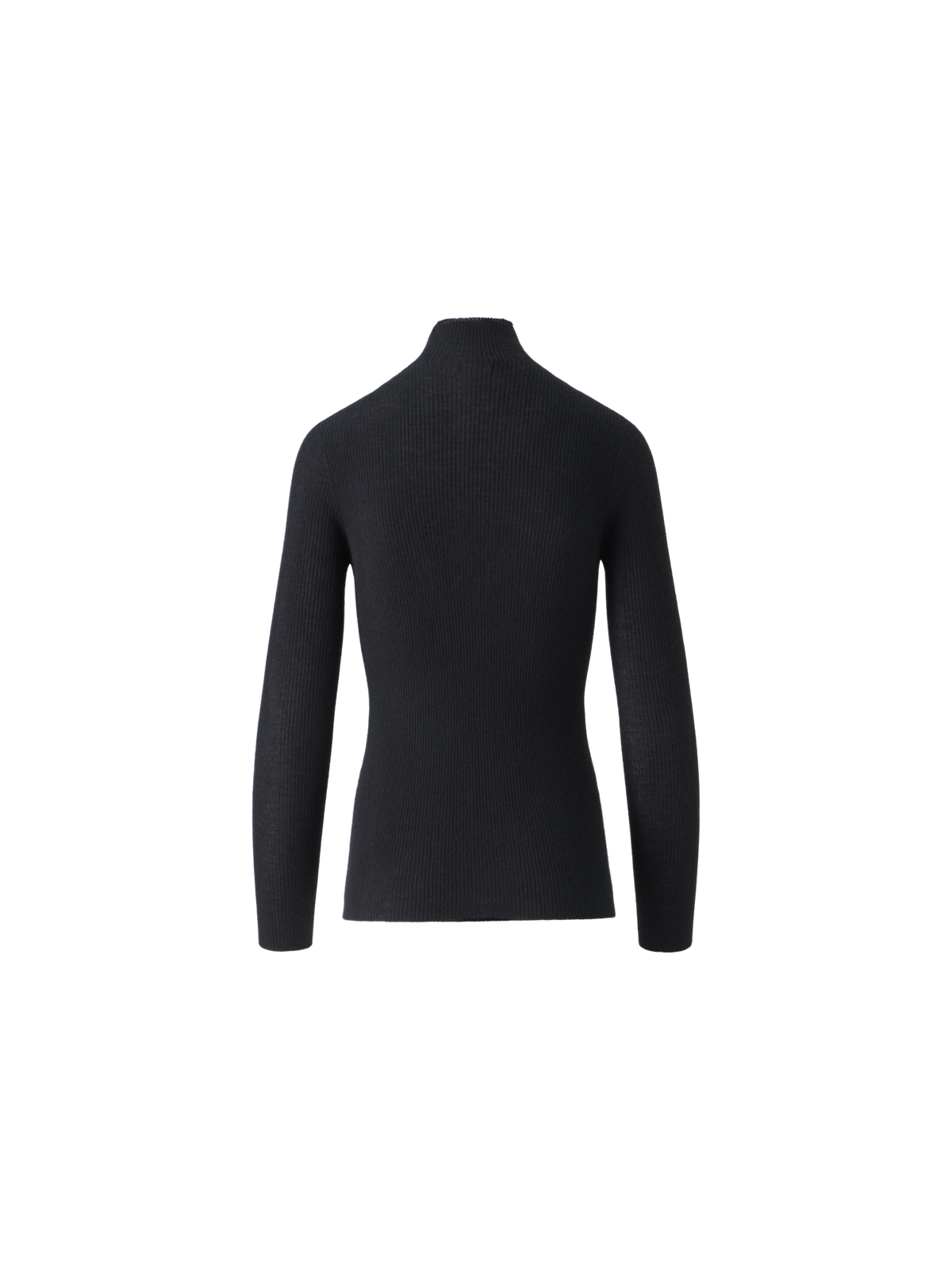 Designer Fine Rib Cashmere Silk Mock Neck Pullover - black